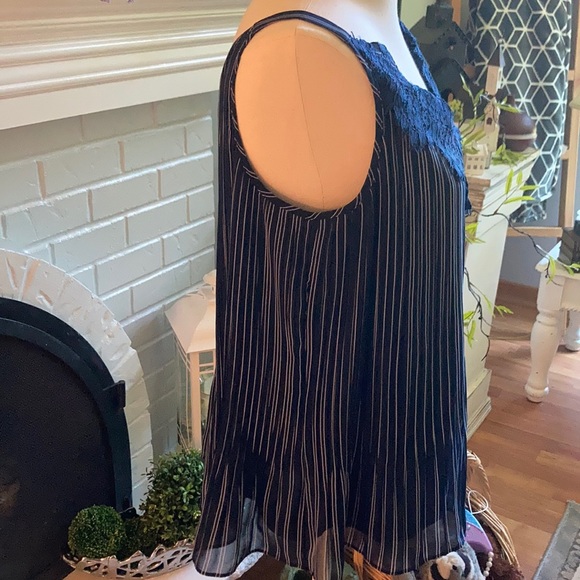 Chico’s blue and white stripe tank with ruffles. - Picture 2 of 8